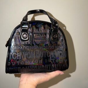 Von Dutch Onyx Black Reflective Bowler Bag